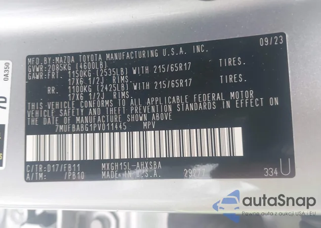 7MUFBABG1PV011445: 43103705