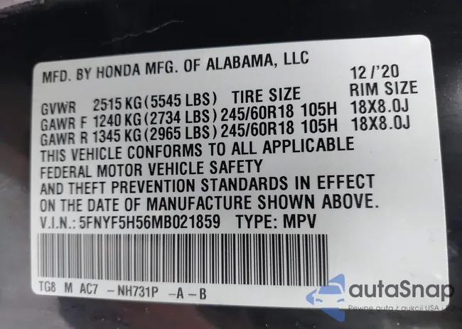 5FNYF5H56MB021859: 43102796