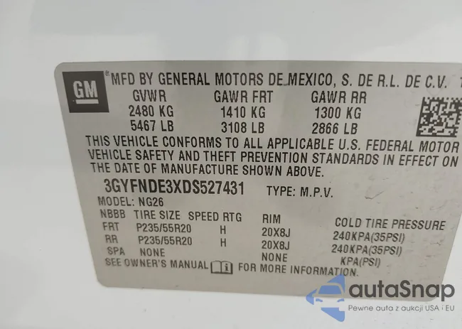 3GYFNDE3XDS527431: 43102900