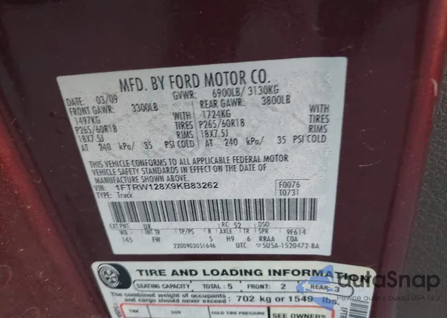 1FTRW128X9KB83262: 43102982