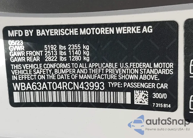 WBA63AT04RCN43993: 43102983