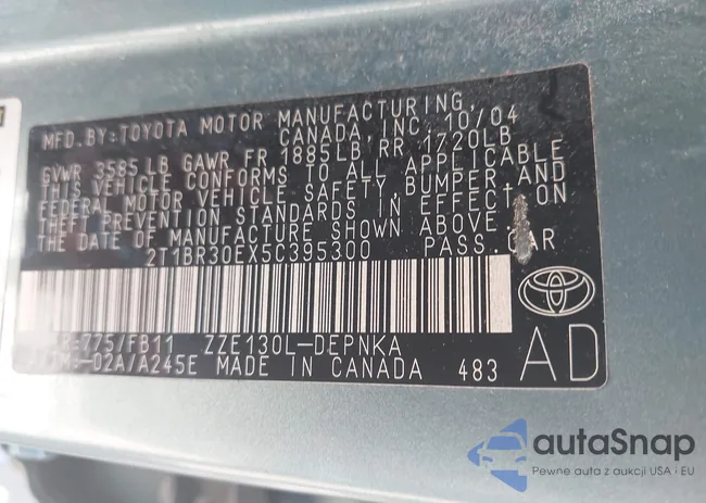 2T1BR30EX5C395300: 43103037