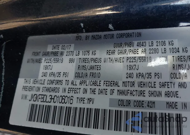 JM3KFBDL3H0106016: 43103067