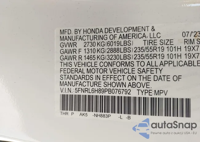 5FNRL6H89PB076792: 43104281
