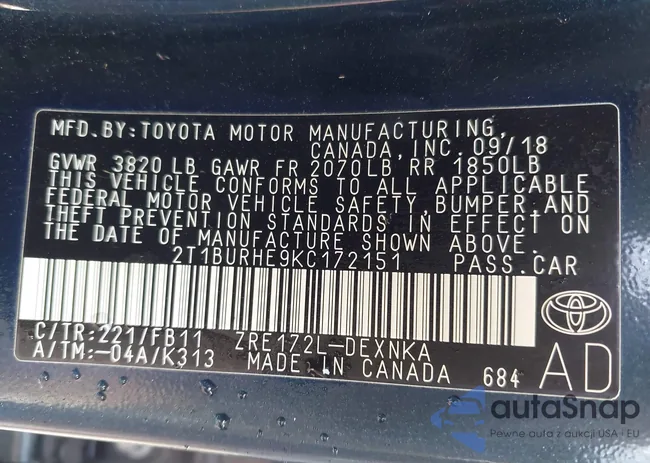 2T1BURHE9KC172151: 43104474