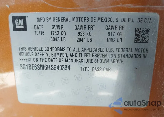 3G1BE6SM6HS540334: 43104560