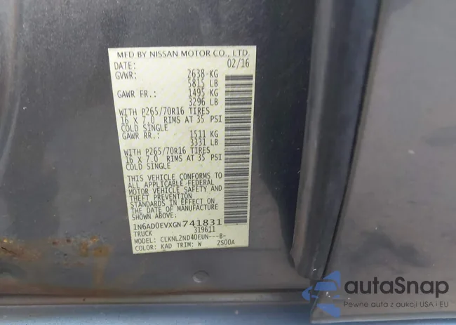 1N6AD0EVXGN741831: 43104567