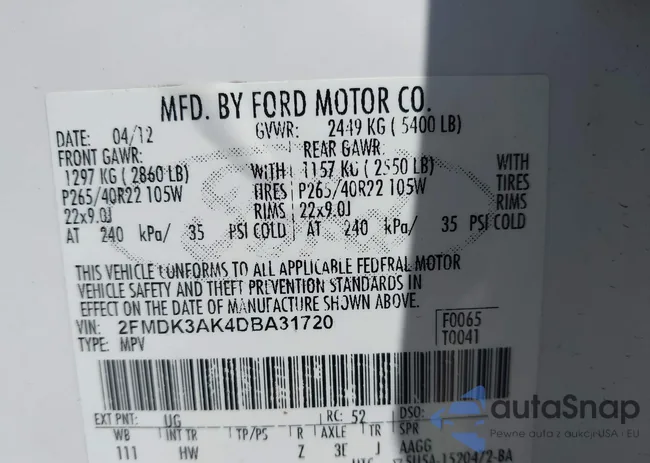 2FMDK3AK4DBA31720: 43104594