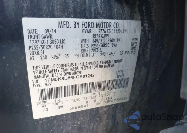 1FM5K8D86FGA81242: 43103783