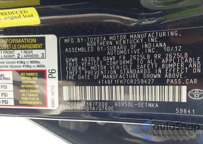 4T4BF1FK7CR259427: 43103924