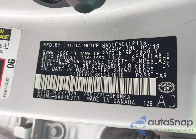 2T1BURHE6KC241636: 43103929