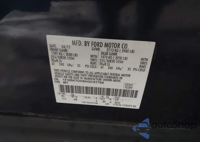 1FM5K7DH5HGC91764: 43105113