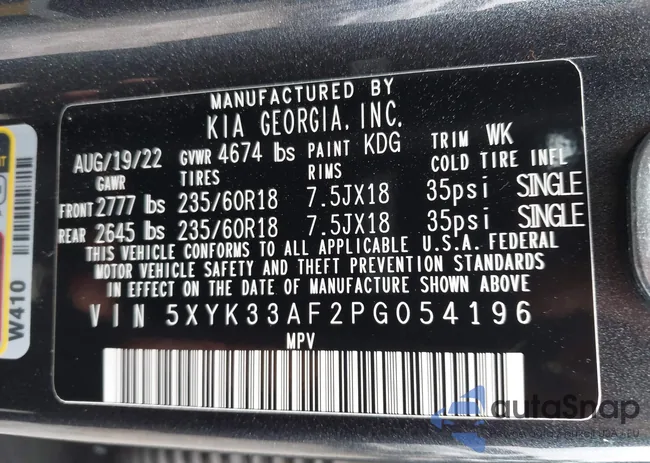 5XYK33AF2PG054196: 43105247