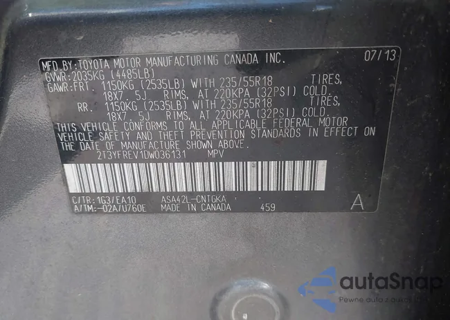 2T3YFREV1DW036131: 43105271