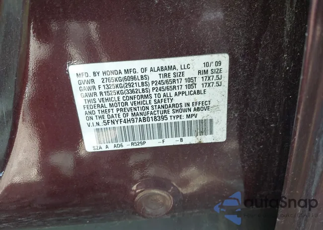 5FNYF4H97AB018395: 43105323