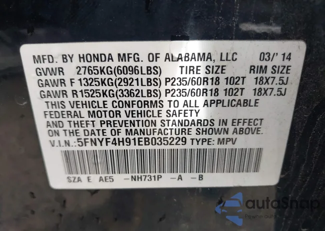 5FNYF4H91EB035229: 43105354