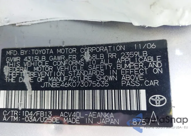 JTNBE46K073075635: 43105500