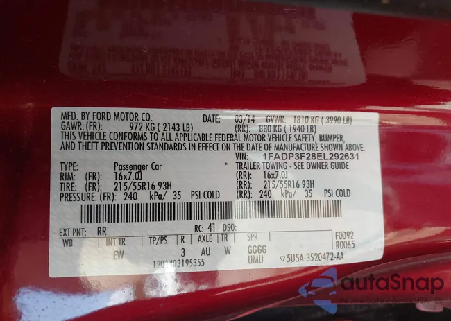 1FADP3F28EL292631: 43105506