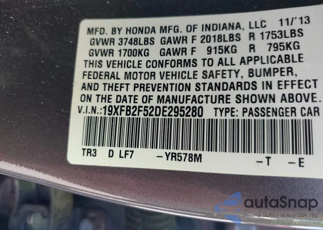 19XFB2F52DE295280: 43105565