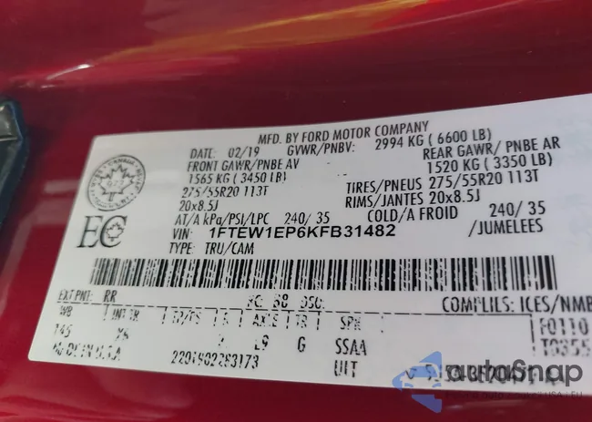 1FTEW1EP6KFB31482: 43105573