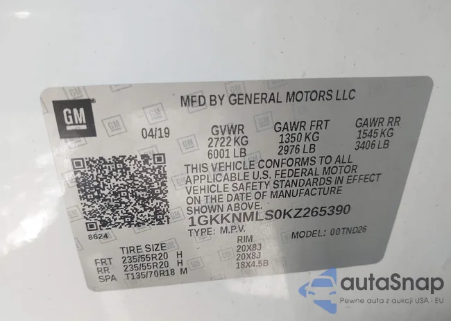 1GKKNMLS0KZ265390: 43105615