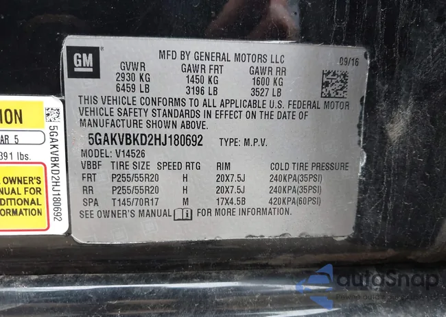 5GAKVBKD2HJ180692: 43105635