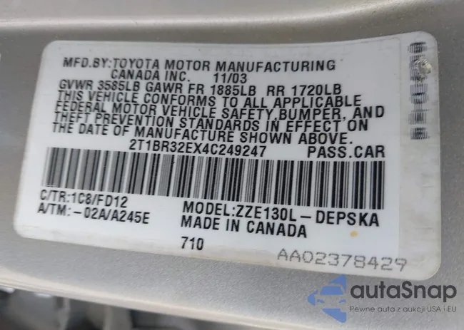 2T1BR32EX4C249247: 43105695