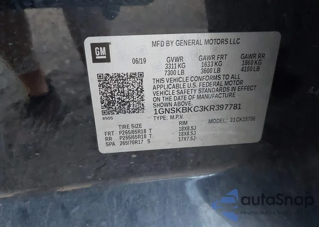 1GNSKBKC3KR397781: 43104840