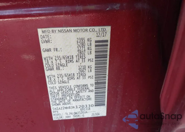 5N1AZ2MH8JN120330: 43104864