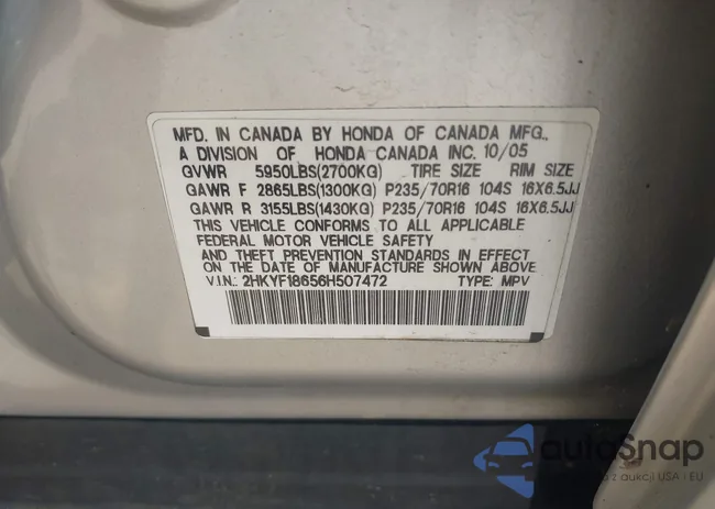 2HKYF18656H507472: 43104994