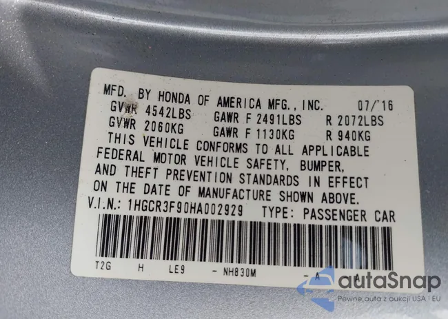 1HGCR3F90HA002929: 43106131