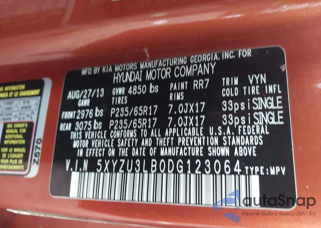 5XYZU3LB0DG123064: 43106274