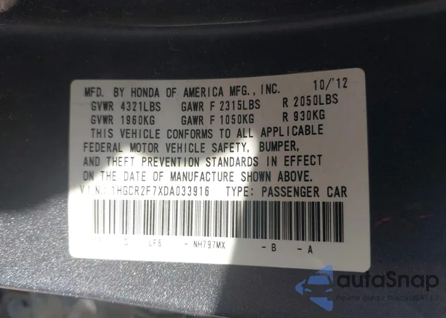 1HGCR2F7XDA033916: 43106403