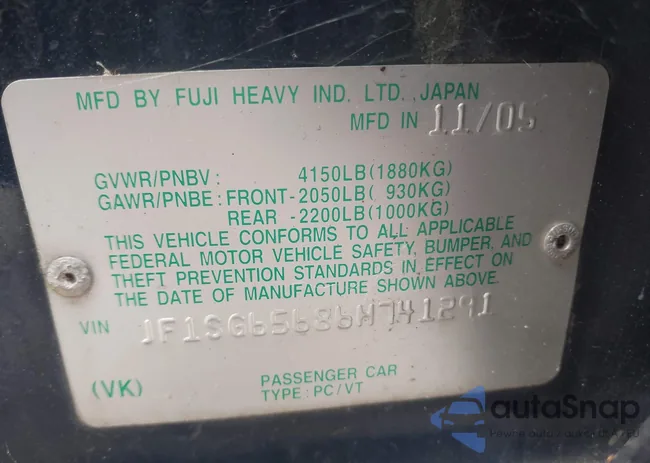 JF1SG65686H741291: 43106492