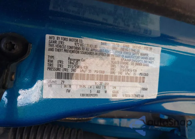 1FAHP3M22CL381421: 43106541