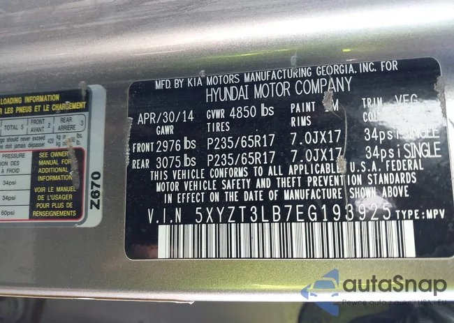 5XYZT3LB7EG193925: 43106582