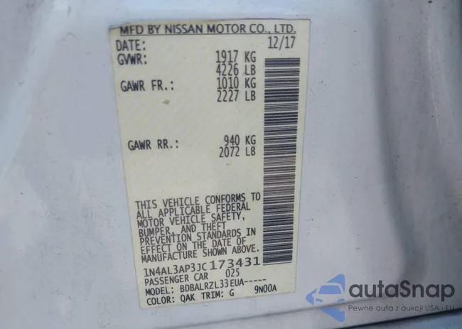 1N4AL3AP3JC173431: 43106604