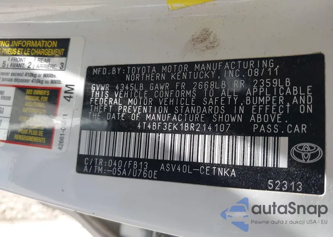 4T4BF3EK1BR214107: 43106626