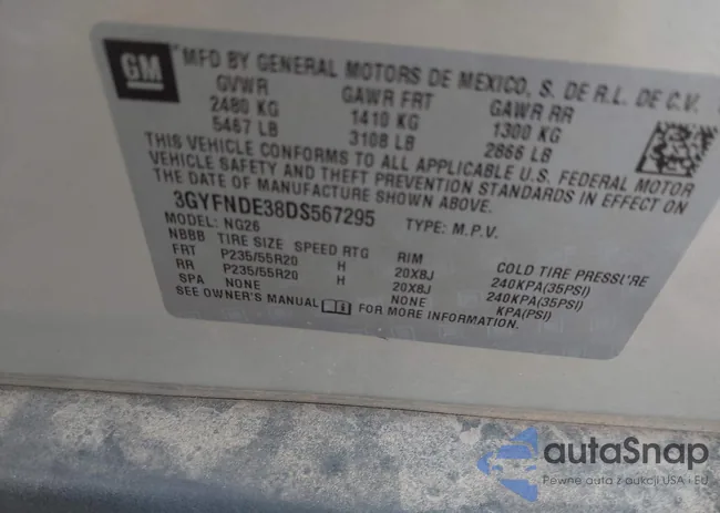 3GYFNDE38DS567295: 43106632