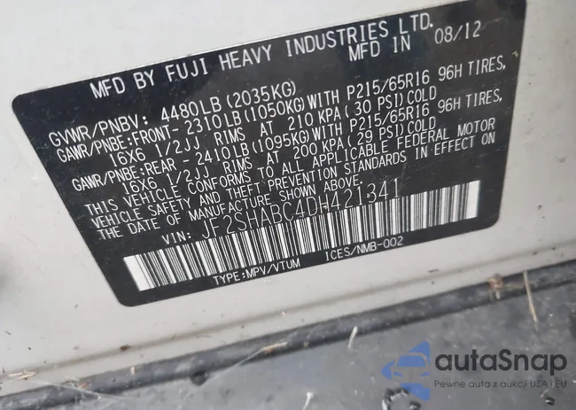 JF2SHABC4DH421341: 43105743