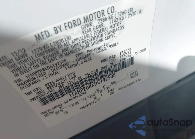 1FAHP2D8XDG192508: 43105747