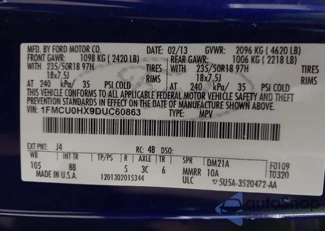 1FMCU0HX9DUC60863: 43105901