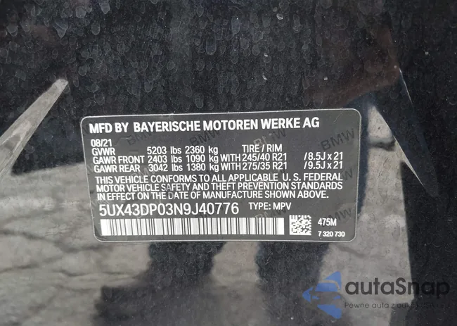 5UX43DP03N9J40776: 43105986