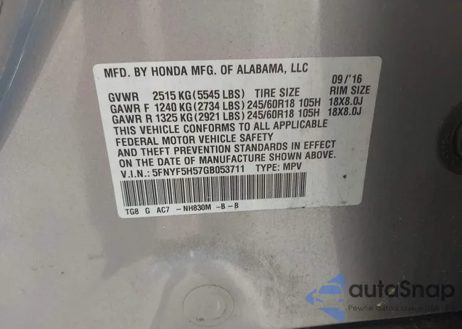 5FNYF5H57GB053711: 43106025