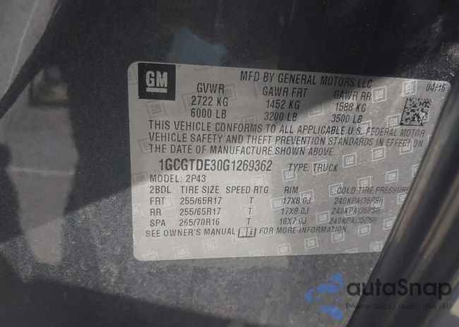 1GCGTDE30G1269362: 43106092