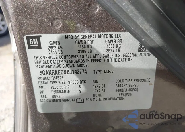 5GAKRAEDXBJ142774: 43106104