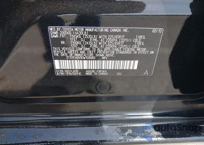 2T3YF4DV9CW109880: 43107115