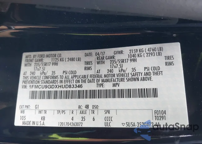 1FMCU9GDXHUD83346: 43107118