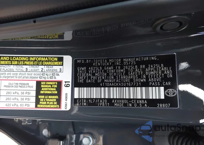 4T1DAACK4SU167731: 43107159