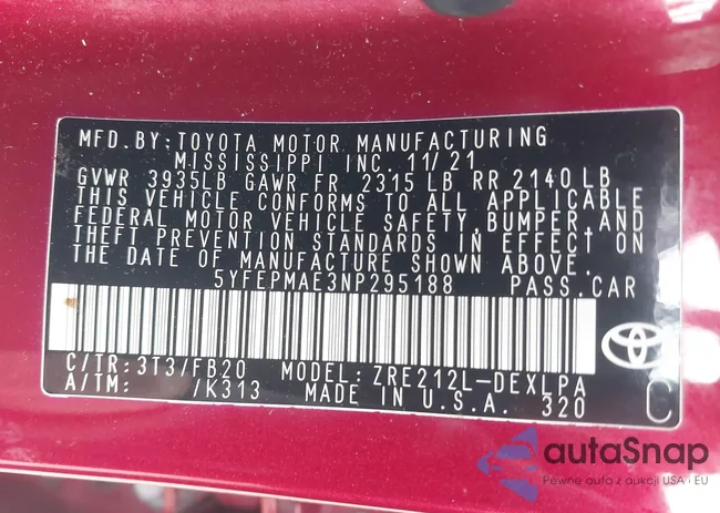 5YFEPMAE3NP295188: 43107233